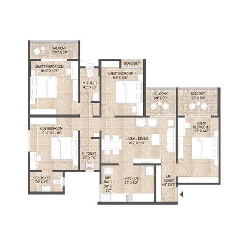 Mangalam Midas City Charholi 4 BHK Floor Plan Image